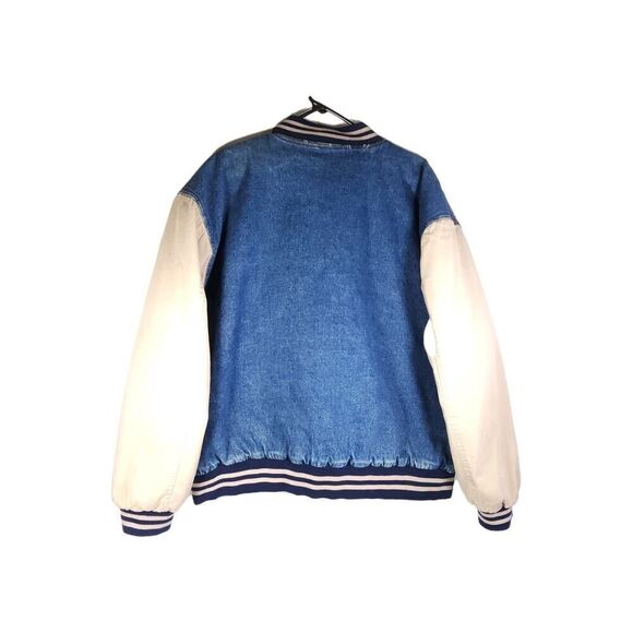 Basic Editions Men's Vtg 90s XL Denim Distressed Colorblock Bomber Jacket - Picture 7 of 16